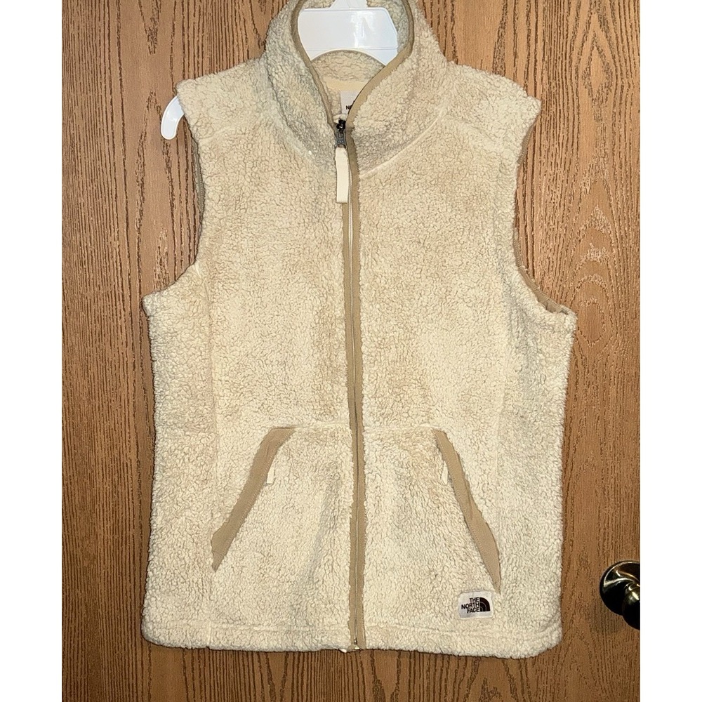 The North Face Women's Furry Vest Small Ivory Mock‎ Neck Full Zip Fleece Vest